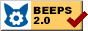 W3C validator style button with robat symbol, 'beeps 2.0' text and a checkmark