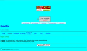 A screenshot of a basic webpage with black text and several horizontal rules placed against an obnoxiously cyan background. About half of the page is taken up by banner adverts.