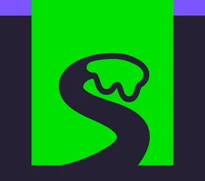 A bright green rectangle, but containing a dark coloured, S-shaped animal tail that ends in a goopy substance coloured the same shade of green.