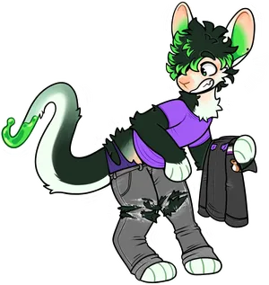 Illustration of Ash as a human mutating into an amphimorpho, having grown fur over much of her body, long ears, and a long tail. Her hands and feet have become paws, whilst her shirt and jeans are in the midst of tearing off.