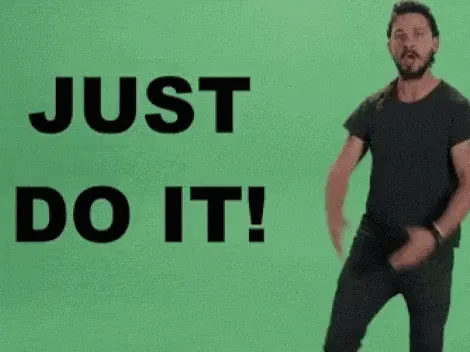 Video clip of Shia LaBeouf gesticulating aggressively at the viewer whilst shouting the words transposed on top of the clip: 'just do it'.