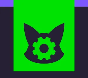 A forward-facing silhouette of an animal like head with prominent ears, within which is nested an eight-toothed gear wheel in negative space.