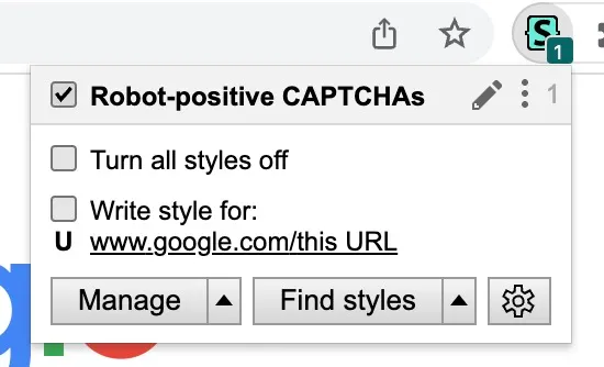 A screenshot of the Stylus popover in Chrome.