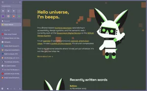 A screenshot of the Arc browser, with the majority of the screen showing the homepage of this website. A narrow purple sidebar on the left shows a grid of buttons with icons in it with a vertical list of tabs beneath it.