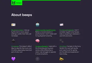 The 'after' about page, with each section as its own card in a three column grid. Each card has a clear icon (rather, emoji), link and short description.