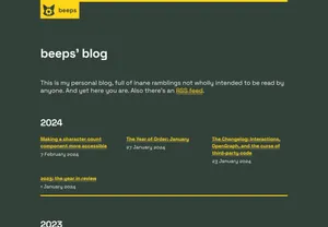 The 'before' archive page, featuring posts listed horizontally in a four-column grid, with each year separated by a heading and horizontal rule.