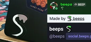 Collage of photos of Ash's tail in various mediums, including as a sticker on a laptop, icon next to display name in Discord and Mastodon, and next to a 'Made by beeps' credit on a website.